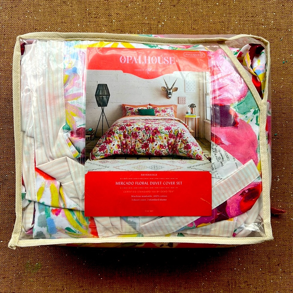 Opalhouse QUEEN Mercado Pink Floral Duvet Cover Set NWT
